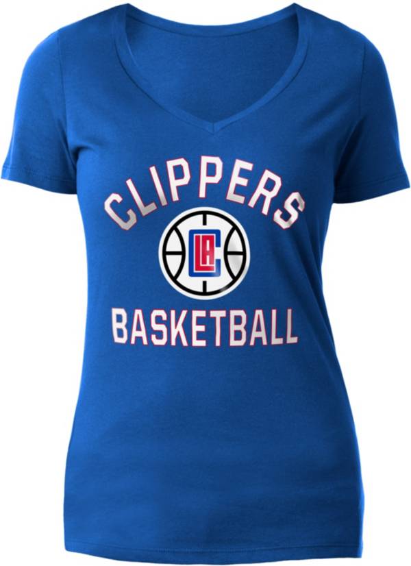 5th & Ocean Women's Los Angeles Clippers Wordmark Blue V-Neck T-Shirt