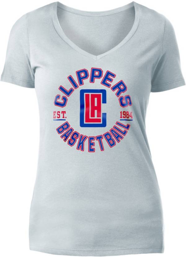 5th & Ocean Women's Los Angeles Clippers Wordmark White V-Neck T-Shirt