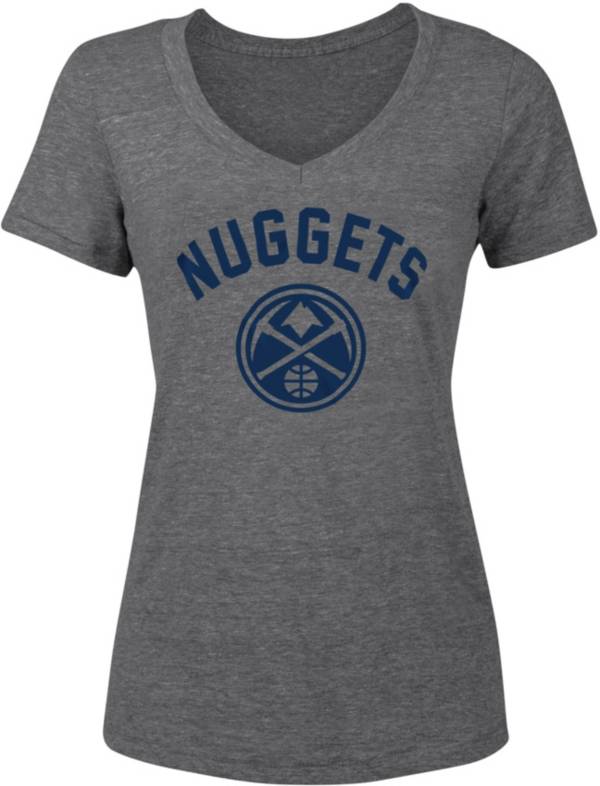 5th & Ocean Women's Denver Nuggets Wordmark Grey V-Neck T-Shirt