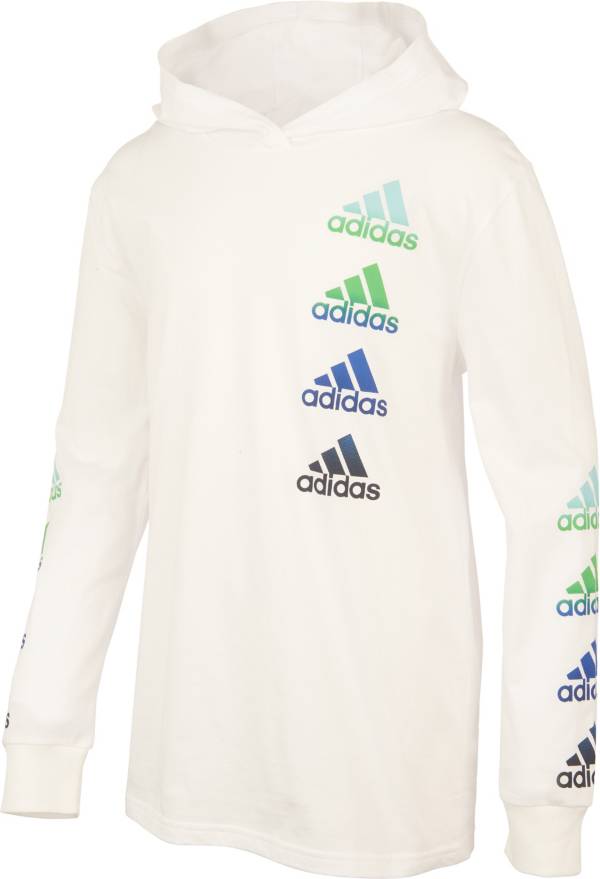 adidas Boys' Vertical Badge of Sport Hooded Long Sleeve Shirt