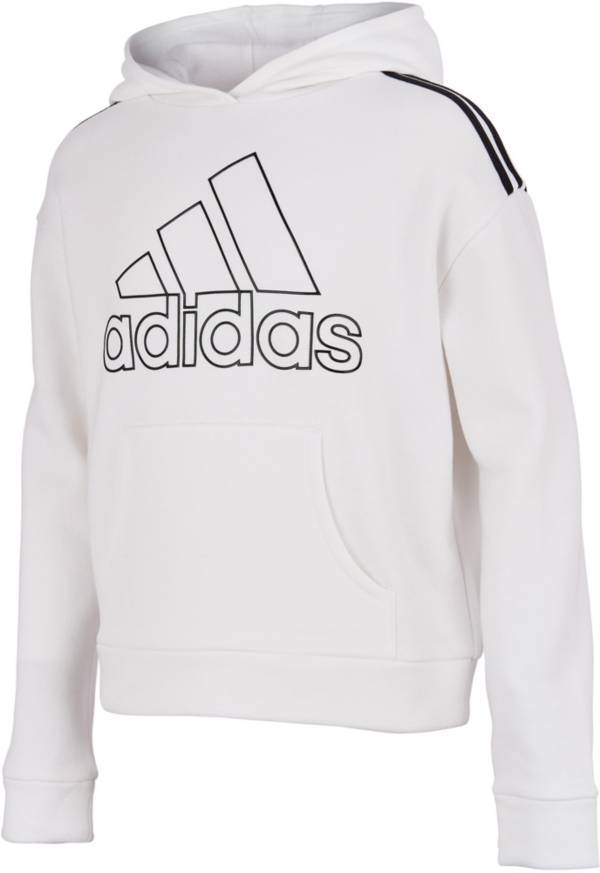 adidas Girls' Classic Stripe Cotton Fleece Pullover Hoodie