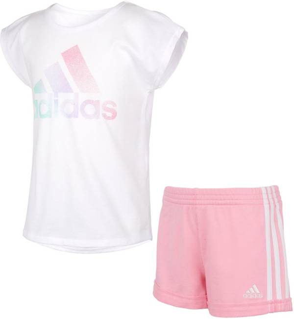 adidas Little Girls' Linear Short Sleeve T-Shirt and Shorts Set