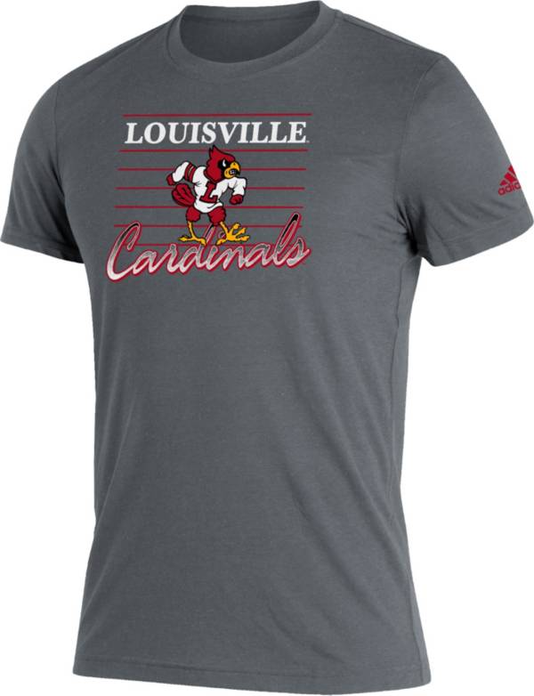 adidas Men's Louisville Cardinals Grey Script Retro Blend T-Shirt