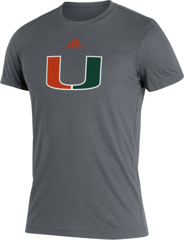 adidas Men's Miami Hurricanes Grey Logo Blend T-Shirt