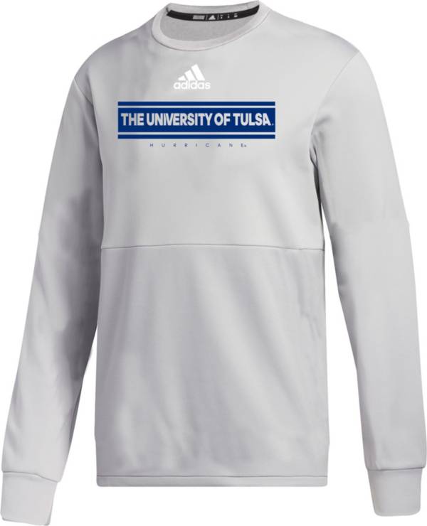 adidas Men's Tulsa Golden Hurricane Grey Team Issue Crew Pullover Shirt