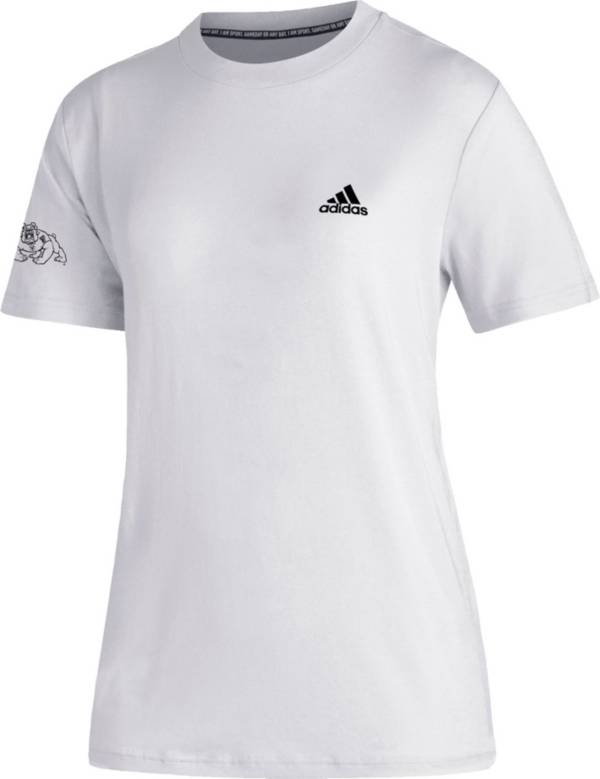 adidas Women's Fresno State Bulldogs Must-Have 3-Stripe White T-Shirt