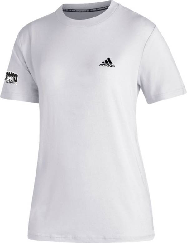 adidas Women's Ohio Bobcats Must-Have 3-Stripe White T-Shirt