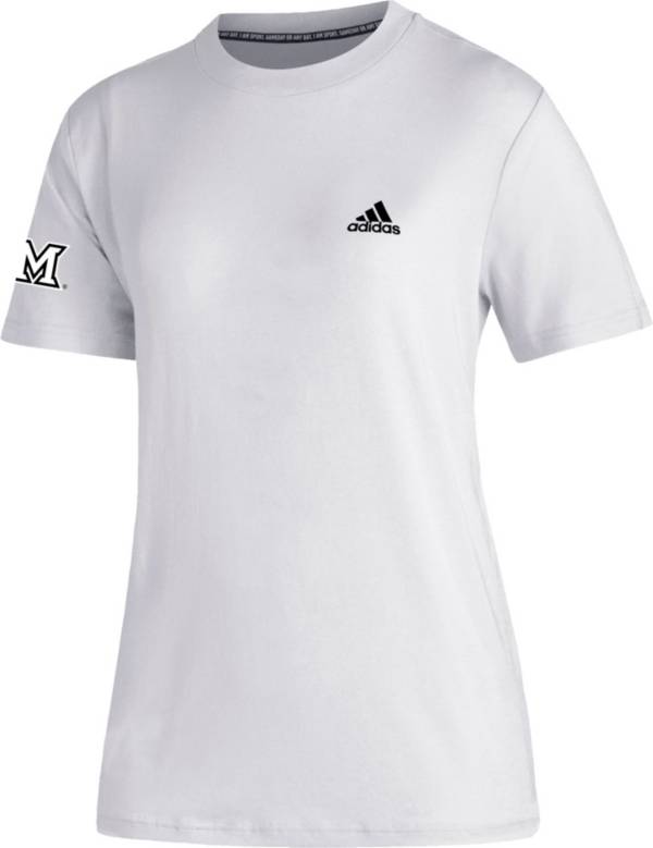 adidas Women's Miami RedHawks Must-Have 3-Stripe White T-Shirt