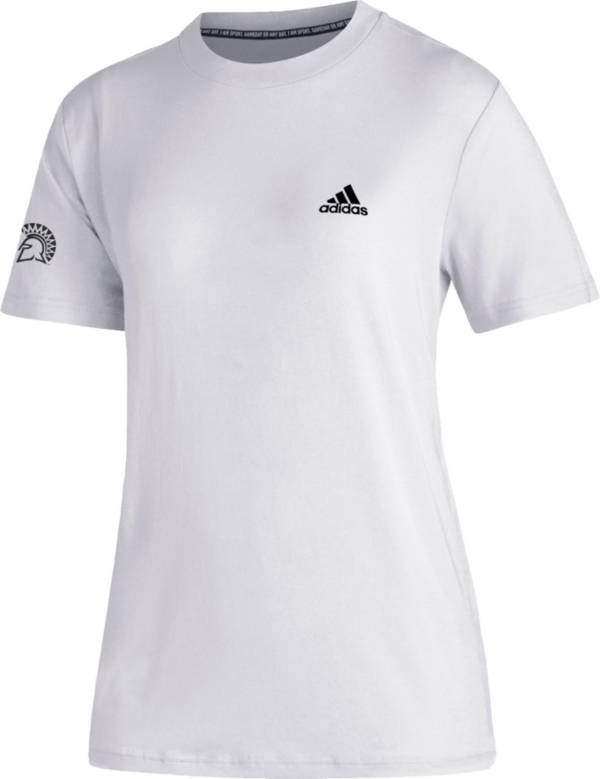 adidas Women's San Jose State Spartans Must-Have 3-Stripe White T-Shirt