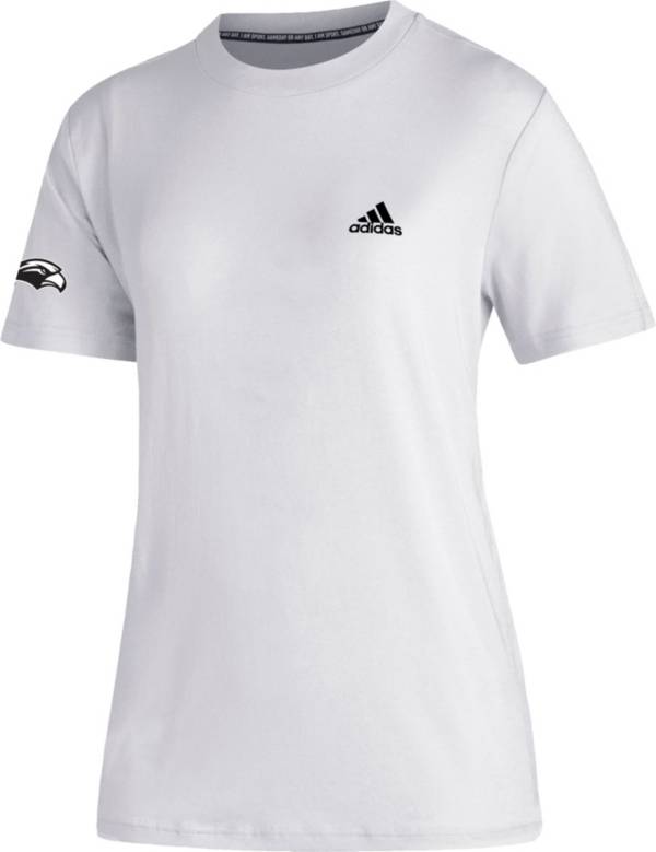 adidas Women's Southern Miss Golden Eagles Must-Have 3-Stripe White T-Shirt