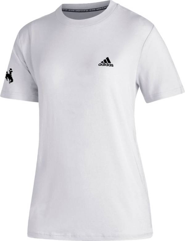 adidas Women's Wyoming Cowboys Must-Have 3-Stripe White T-Shirt