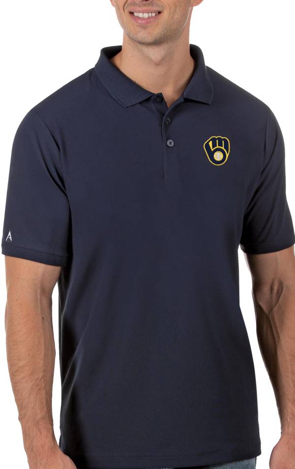 Antigua Men's Milwaukee Brewers Navy Legacy Polo