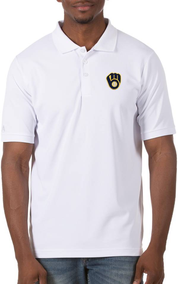 Antigua Men's Milwaukee Brewers White Legacy Polo