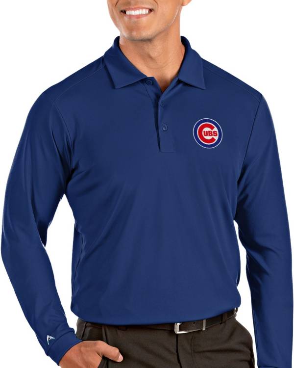 Antigua Men's Chicago Cubs Blue Tribute Long Sleeve Performance Polo