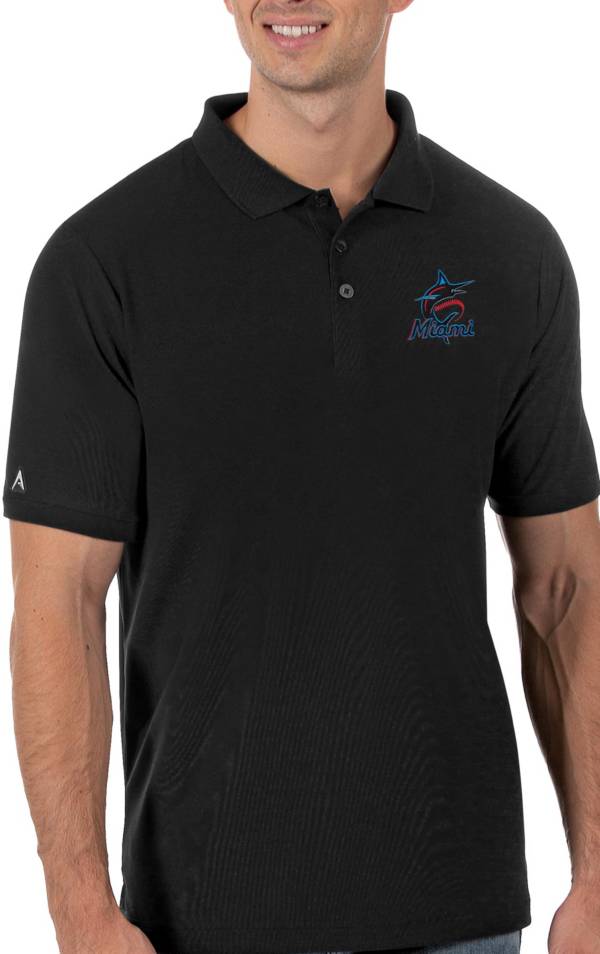 Antigua Men's Miami Marlins Black Legacy Polo