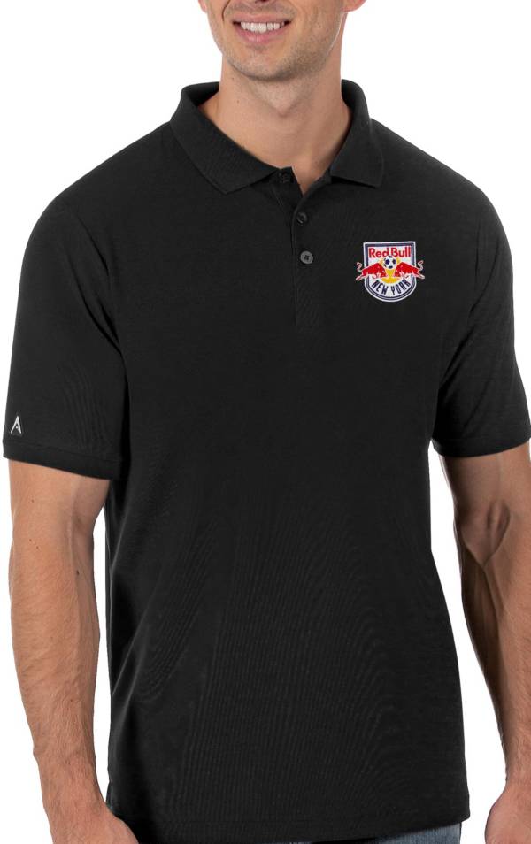 Antigua Men's New York Red Bulls Black Legacy Pique Polo