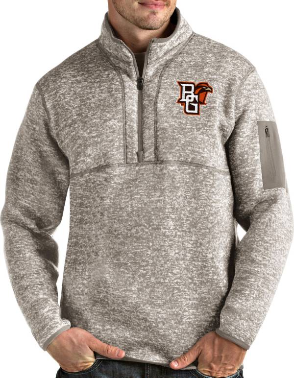 Antigua Men's Bowling Green Falcons Oatmeal Fortune Pullover Black Jacket