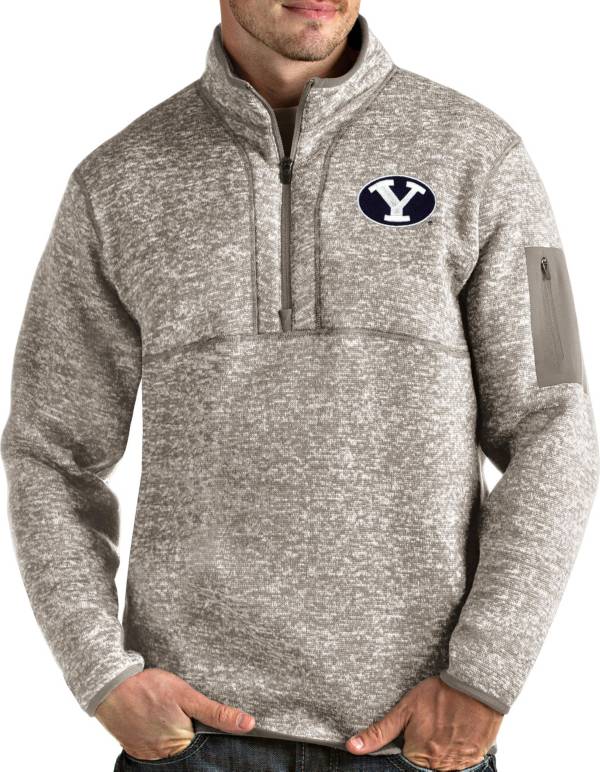 Antigua Men's BYU Cougars Oatmeal Fortune Pullover Black Jacket
