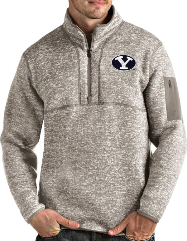 Antigua Men's BYU Cougars Oatmeal Fortune Pullover Black Jacket product image