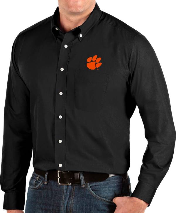 Antigua Men's Clemson Tigers Dynasty Long Sleeve Button-Down Black Shirt product image