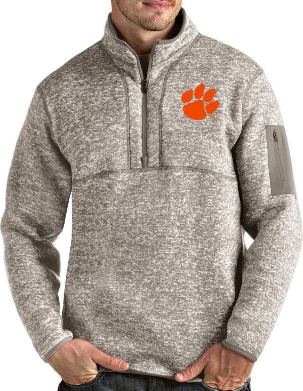 Antigua Men's Clemson Tigers Oatmeal Fortune Pullover Black Jacket