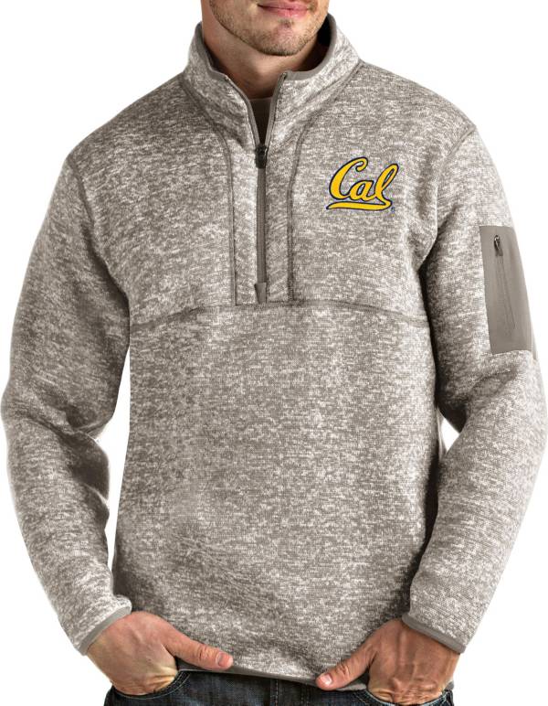 Antigua Men's Cal Golden Bears Oatmeal Fortune Pullover Black Jacket