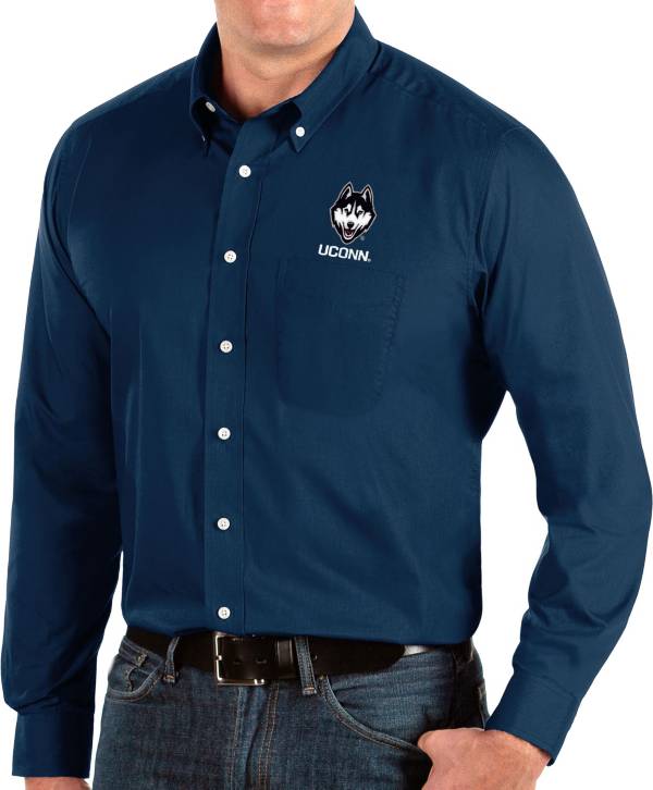 Antigua Men's UConn Huskies Blue Dynasty Long Sleeve Button-Down Shirt