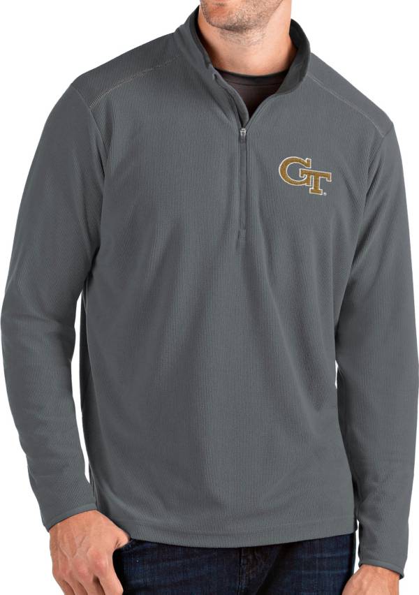 Antigua Men's Georgia Tech Yellow Jackets Grey Glacier Quarter-Zip Shirt