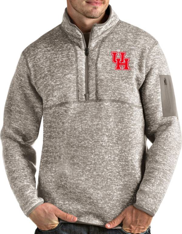 Antigua Men's Houston Cougars Oatmeal Fortune Pullover Black Jacket product image