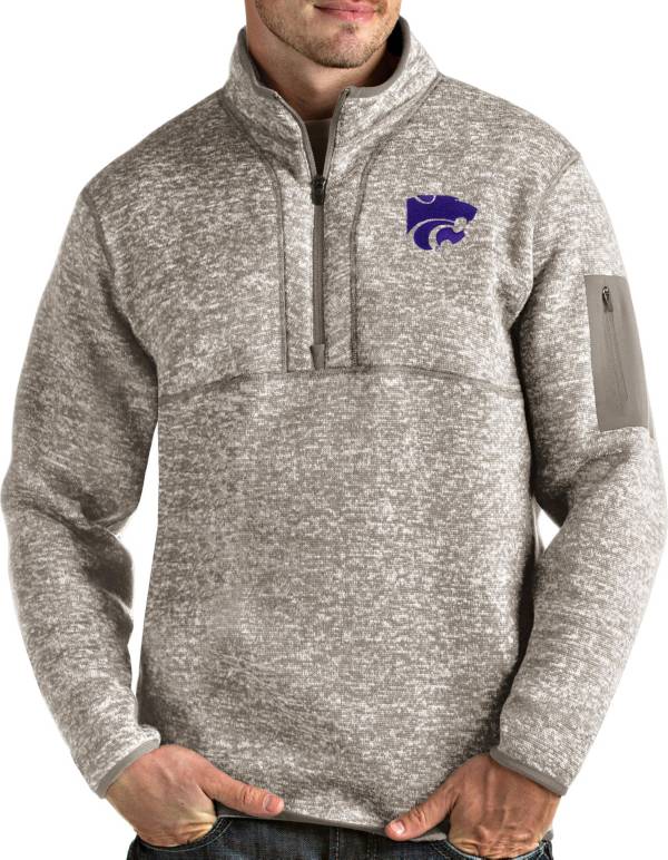 Antigua Men's Kansas State Wildcats Oatmeal Fortune Pullover Black Jacket product image