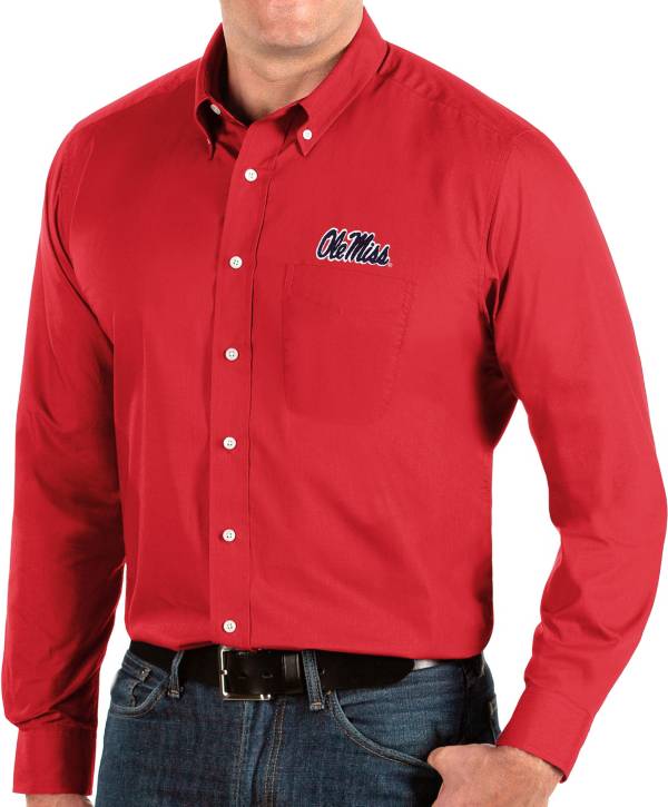 Antigua Men's Ole Miss Rebels Red Dynasty Long Sleeve Button-Down Shirt