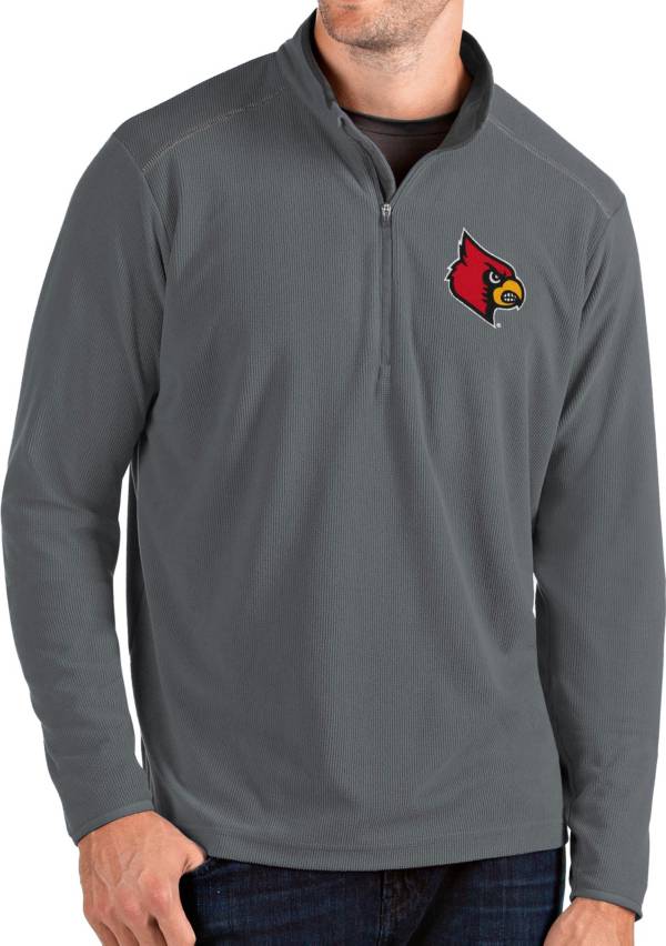 Antigua Men's Louisville Cardinals Grey Glacier Quarter-Zip Shirt