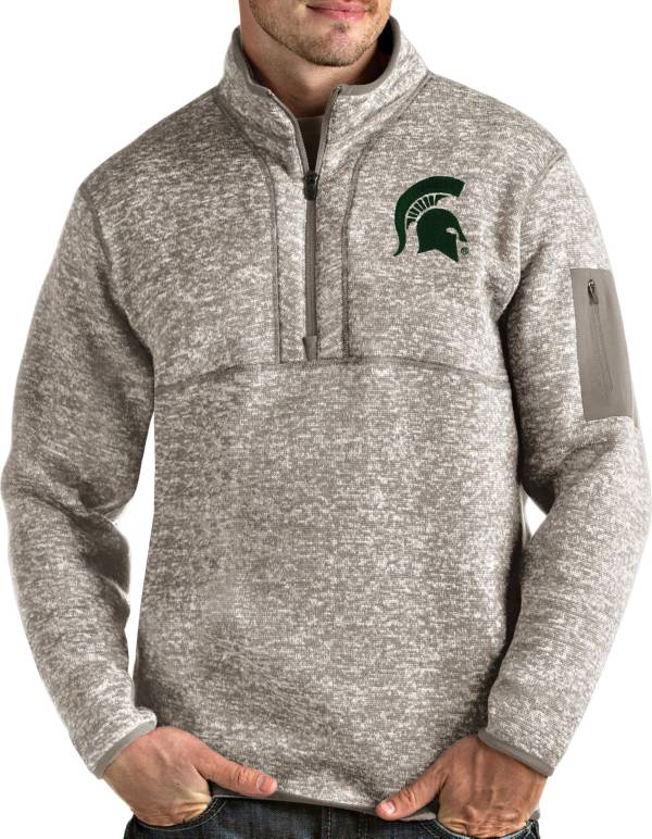 Antigua Men's Michigan State Spartans Oatmeal Fortune Pullover Black Jacket