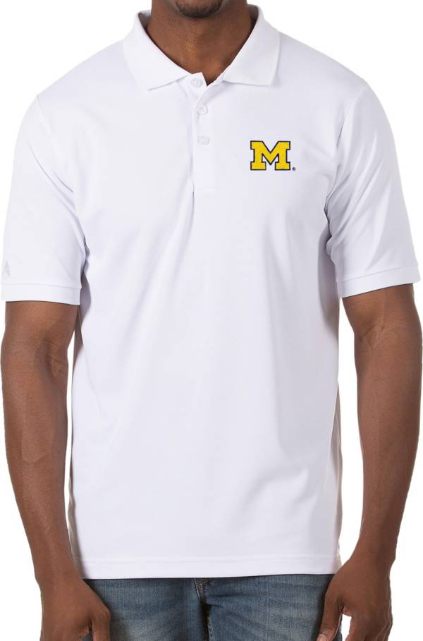 Antigua Men's Michigan Wolverines Legacy Pique White Polo