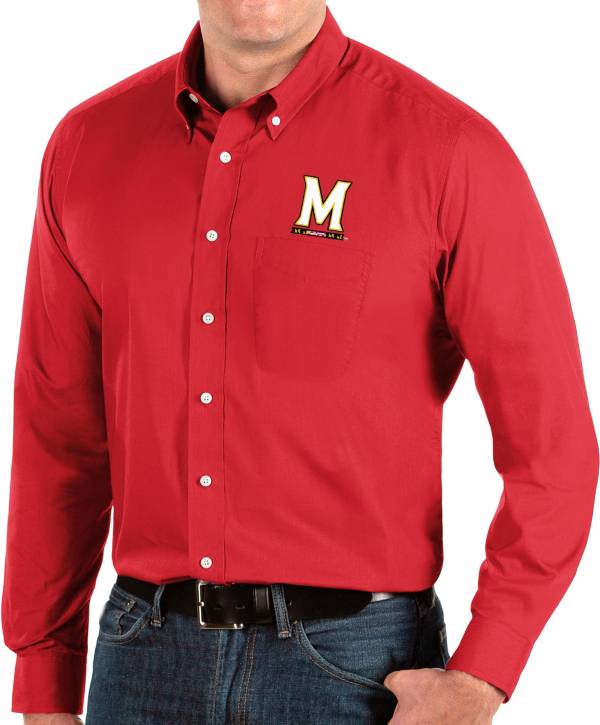 Antigua Men's Maryland Terrapins Red Dynasty Long Sleeve Button-Down Shirt