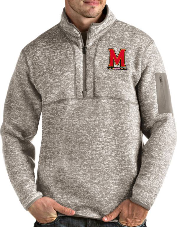 Antigua Men's Maryland Terrapins Oatmeal Fortune Pullover Black Jacket