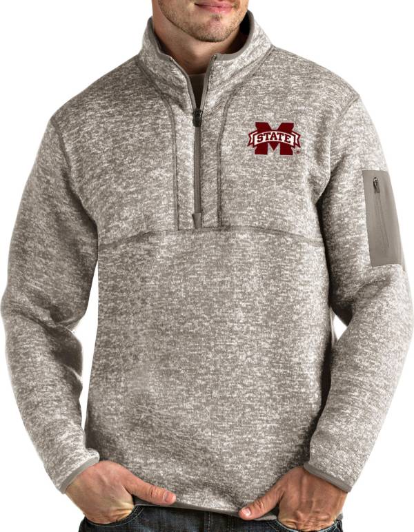 Antigua Men's Mississippi State Bulldogs Oatmeal Fortune Pullover Black Jacket product image