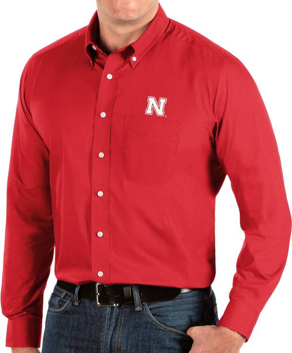 Antigua Men's Nebraska Cornhuskers Scarlet Dynasty Long Sleeve Button-Down Shirt