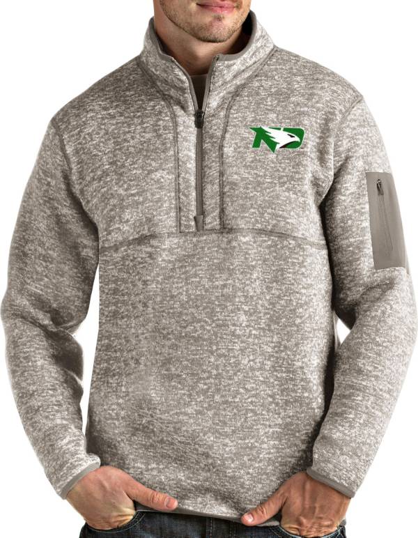 Antigua Men's North Dakota Fighting Hawks Oatmeal Fortune Pullover Black Jacket