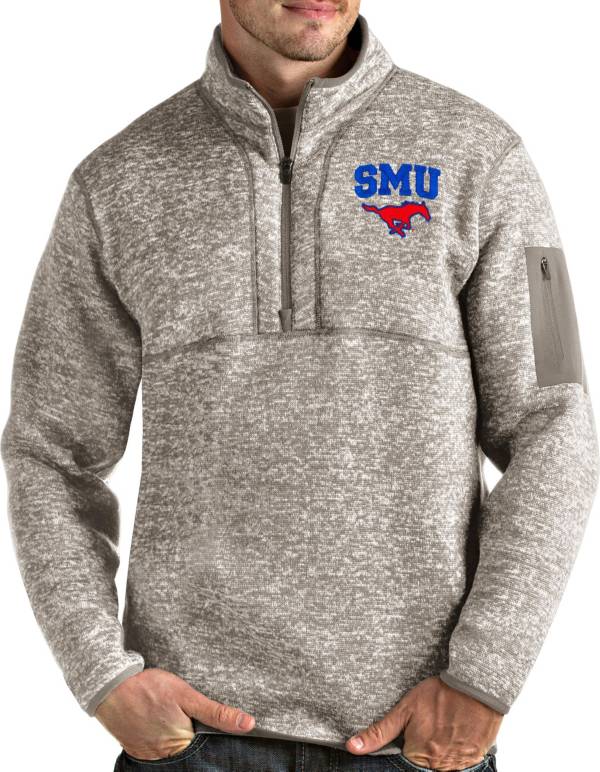 Antigua Men's Southern Methodist Mustangs Oatmeal Fortune Pullover Black Jacket product image