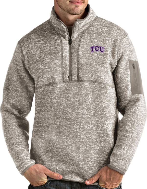 Antigua Men's TCU Horned Frogs Oatmeal Fortune Pullover Black Jacket product image