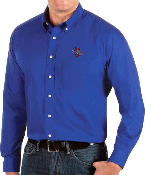 Antigua Men's Tulsa Golden Hurricane Blue Dynasty Long Sleeve Button-Down Shirt product image