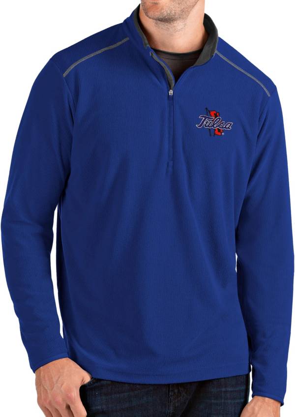 Antigua Men's Tulsa Golden Hurricane Blue Glacier Quarter-Zip Shirt