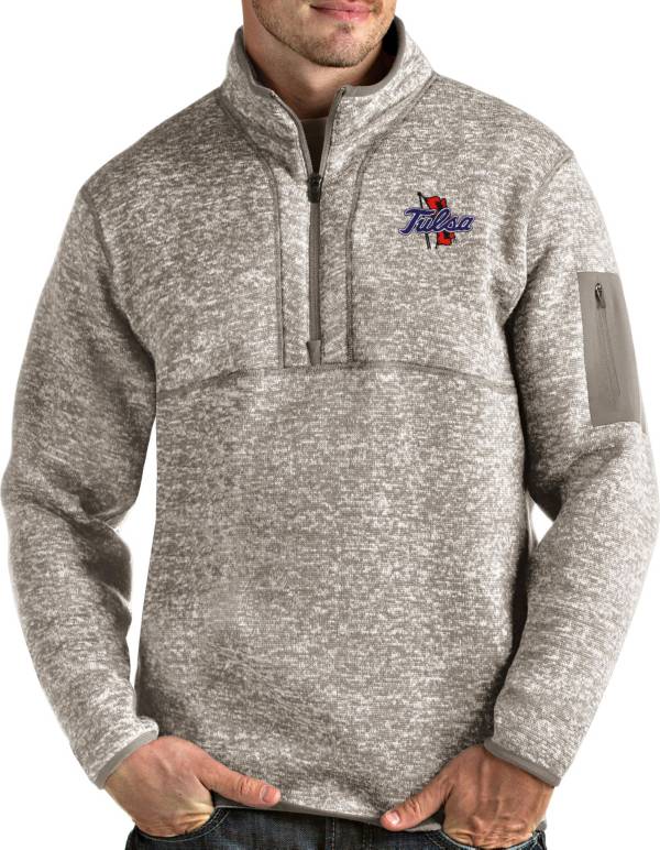 Antigua Men's Tulsa Golden Hurricane Oatmeal Fortune Pullover Black Jacket