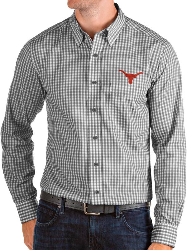 Antigua Men's Texas Longhorns Structure Button Down Long Sleeve Black Shirt