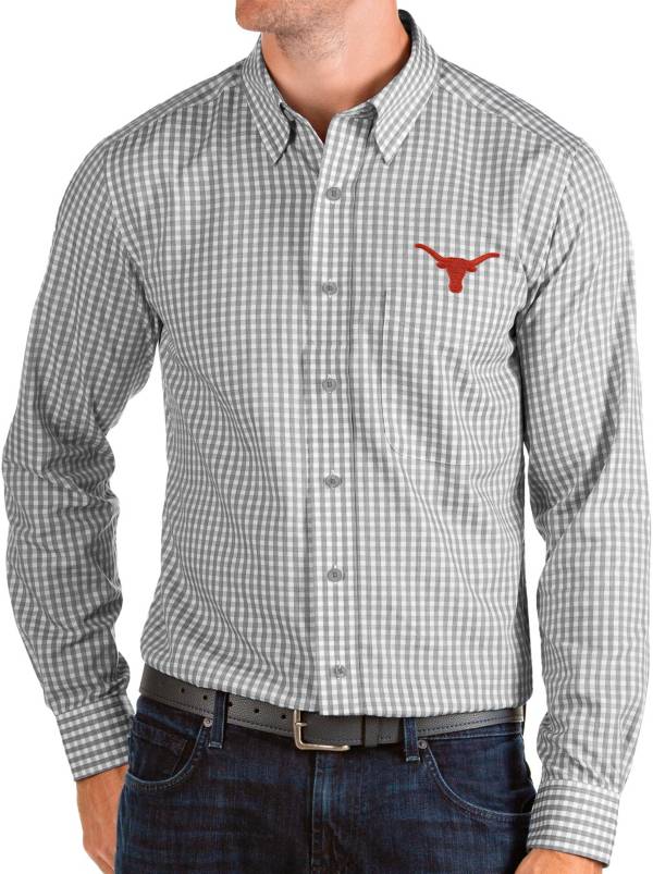 Antigua Men's Texas Longhorns Grey Structure Button Down Long Sleeve Shirt