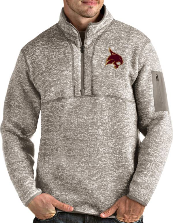 Antigua Men's Texas State Bobcats Oatmeal Fortune Pullover Black Jacket