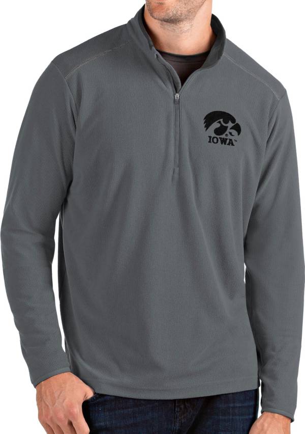 Antigua Men's Iowa Hawkeyes Grey Glacier Quarter-Zip Shirt