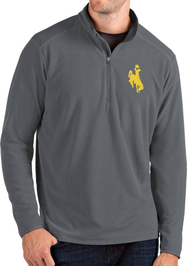 Antigua Men's Wyoming Cowboys Grey Glacier Quarter-Zip Shirt