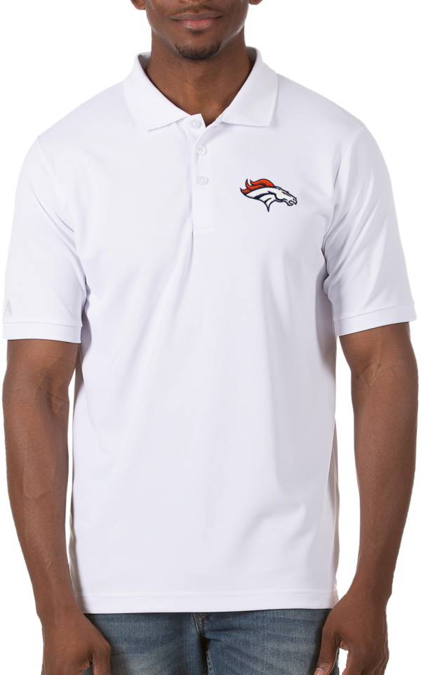 Antigua Men's Denver Broncos Legacy Pique White Polo